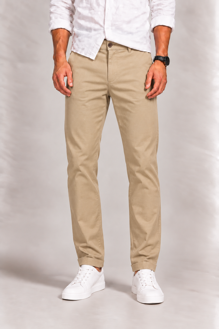 Chino homme en coton stretch, coupe droite classique