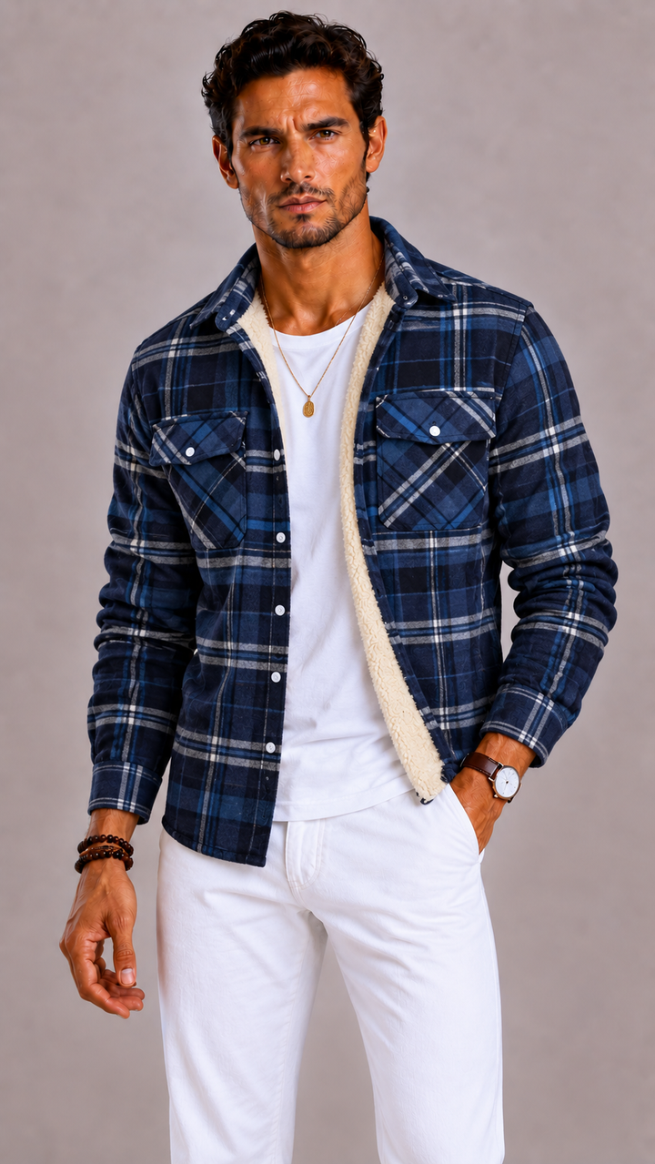 Veste Jasper homme en flanelle vintage, doublure polaire