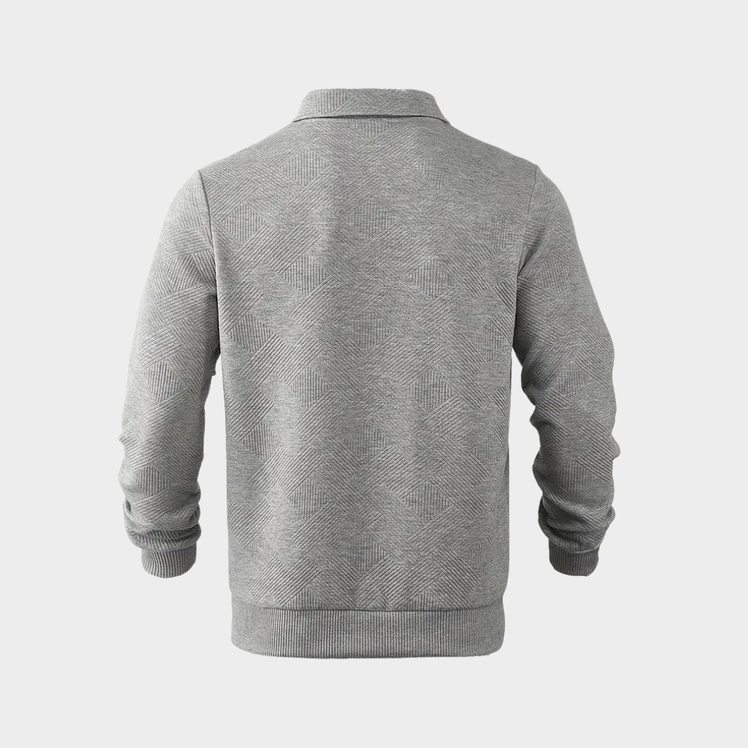 Pull homme col montant demi-zip – motif losanges discret