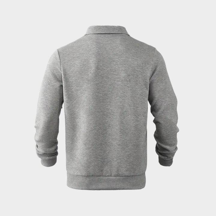 Pull homme col montant demi-zip – motif losanges discret