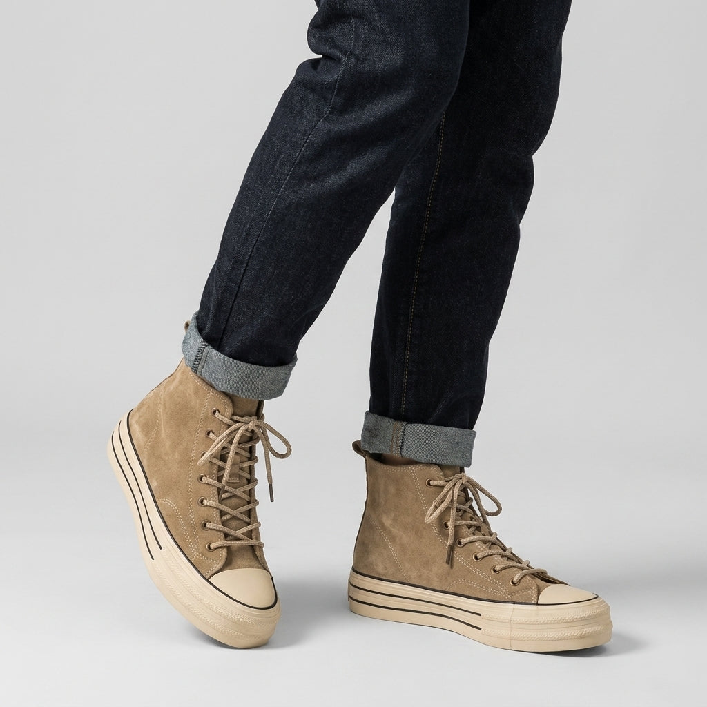 Baskets plateforme homme en daim – finition délavée