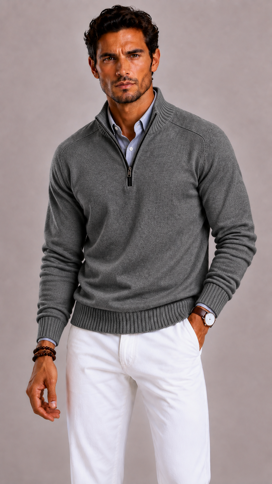 Cardigan zippé homme en cachemire, douceur premium