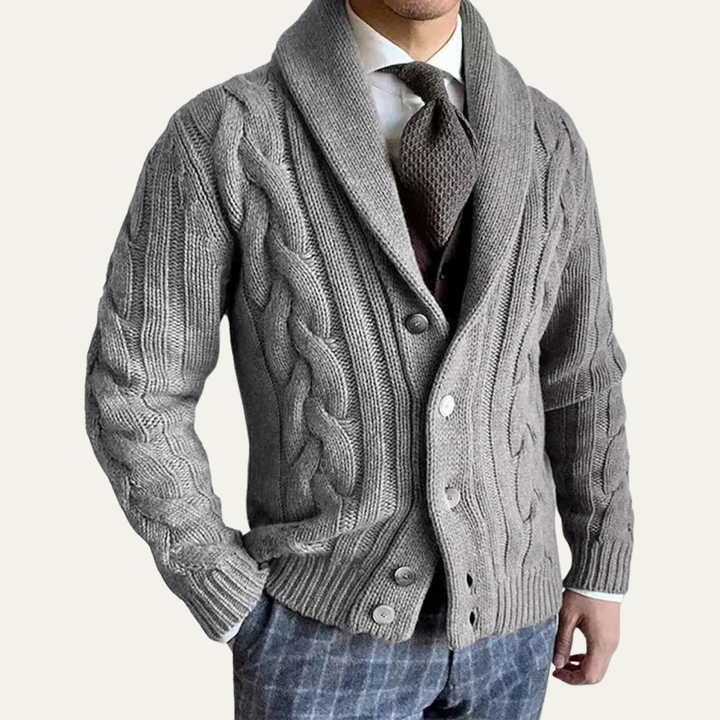 Cardigan Verona boutonné en maille torsadée à col châle