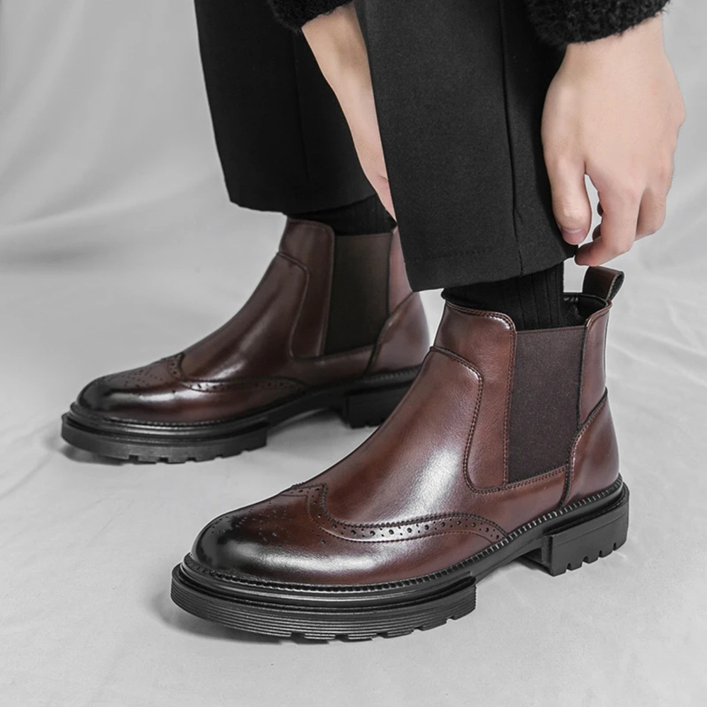 Bottines Chelsea Sarzana en cuir – détails brogue vintage