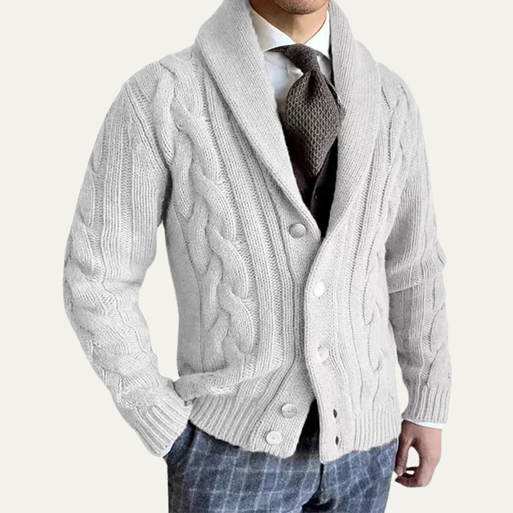 Cardigan Verona boutonné en maille torsadée à col châle