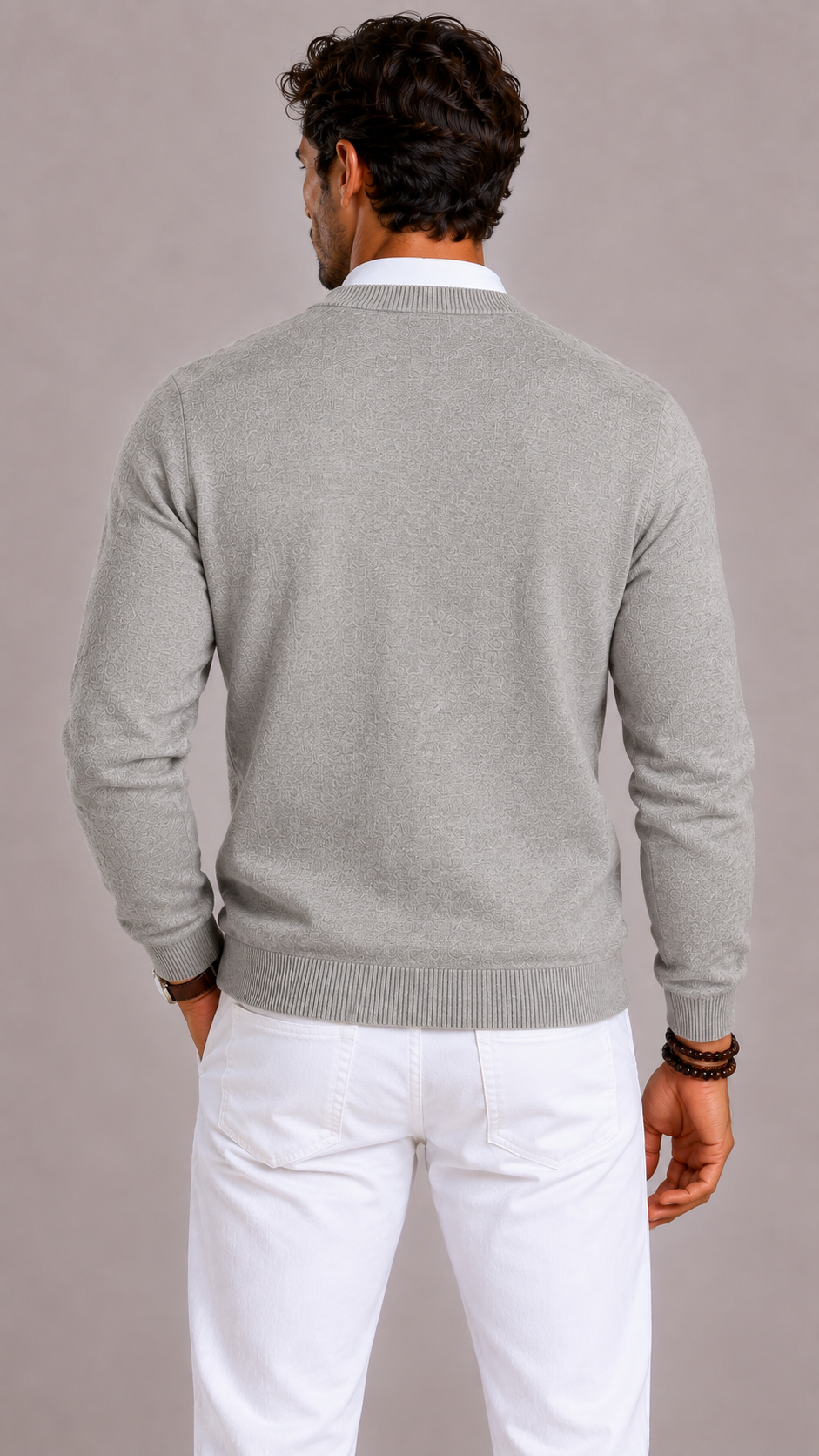 Cardigan homme col V en laine mérinos, maille classique