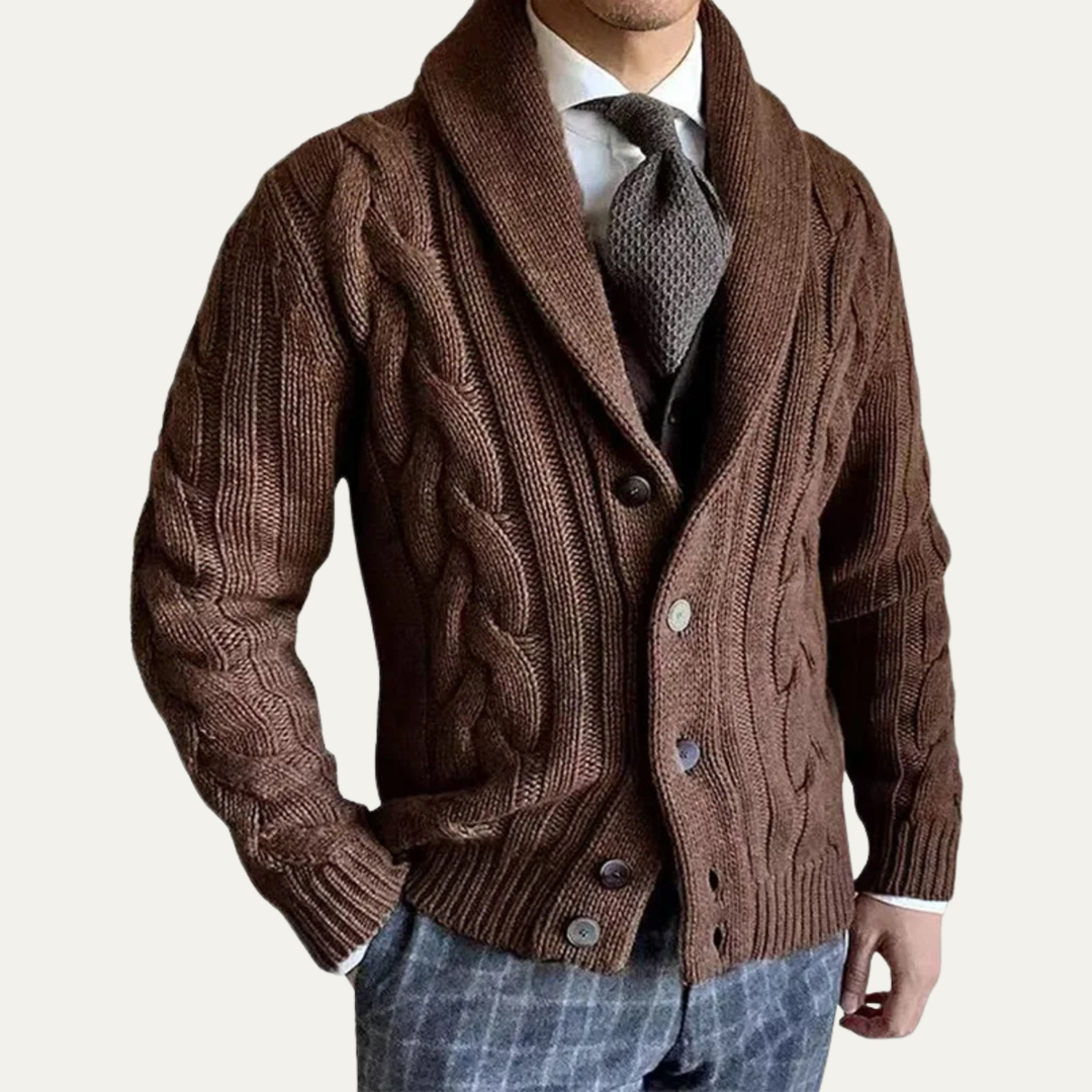 Cardigan Verona boutonné en maille torsadée à col châle