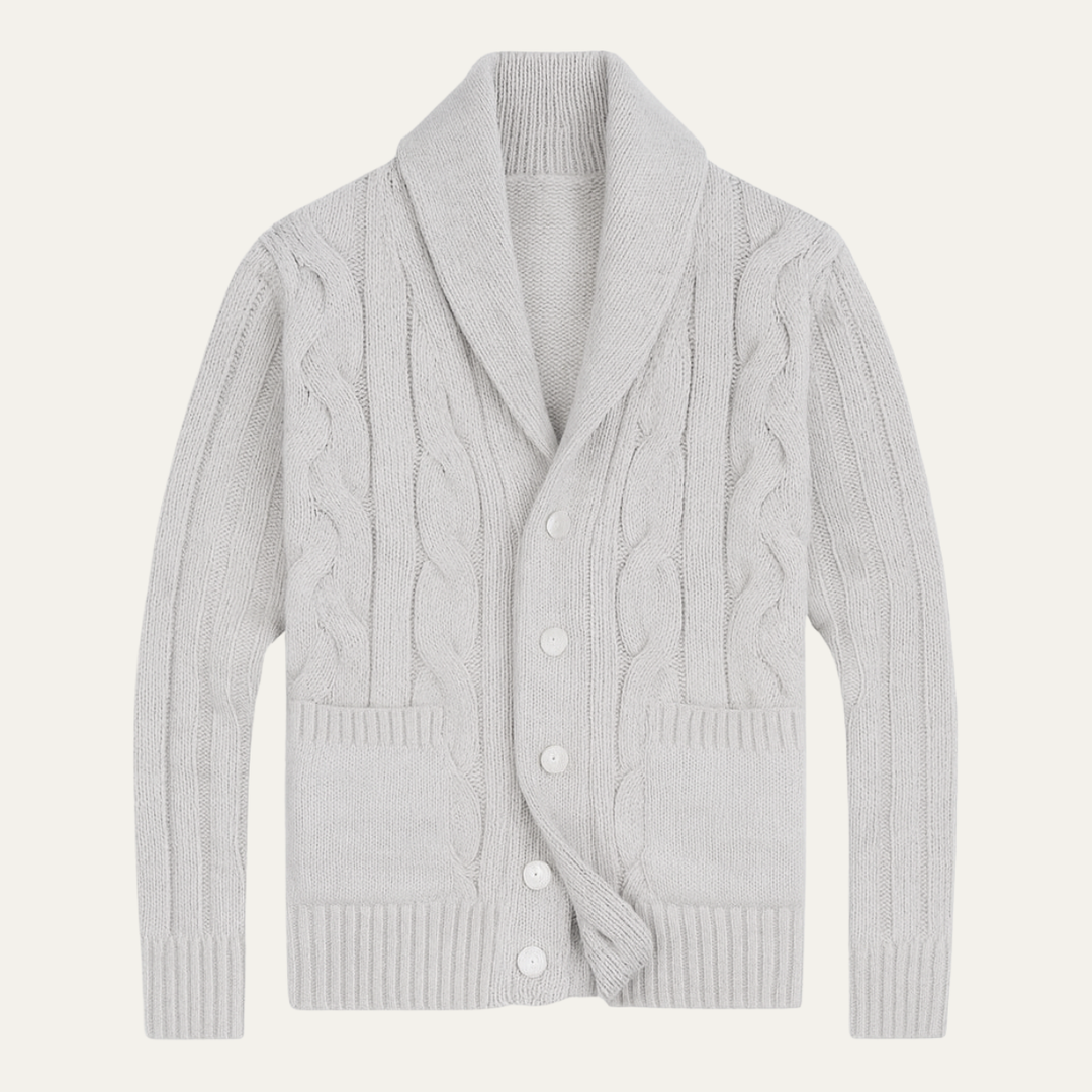 Cardigan Verona boutonné en maille torsadée à col châle
