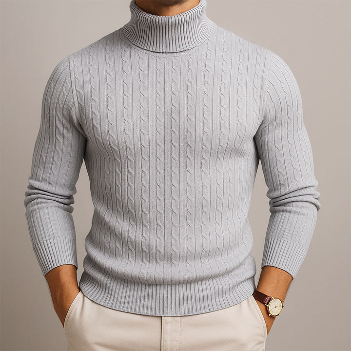 Pull homme col roulé en maille – coupe slim et toucher doux