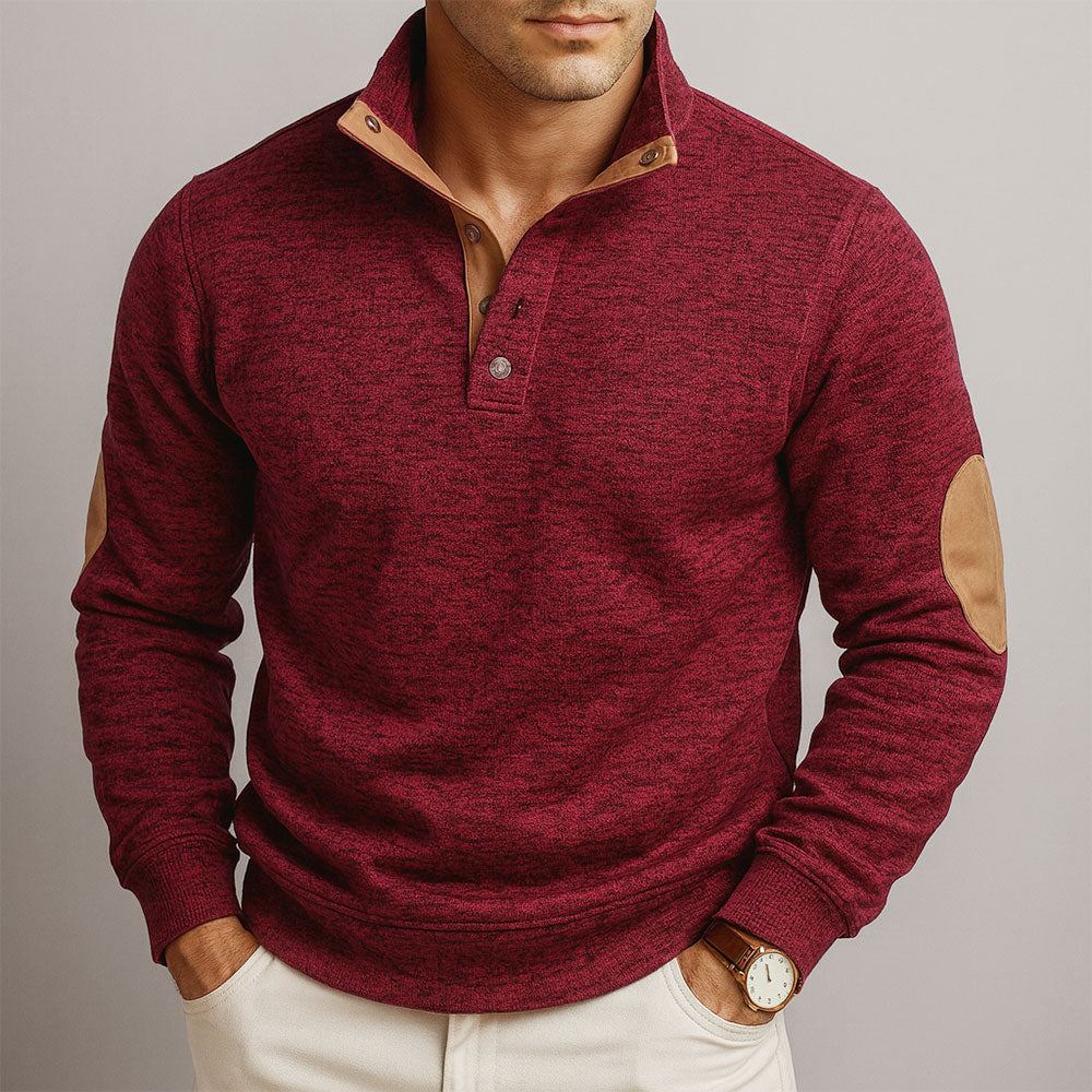 Pull homme en coton premium – empiècements suédés aux coudes