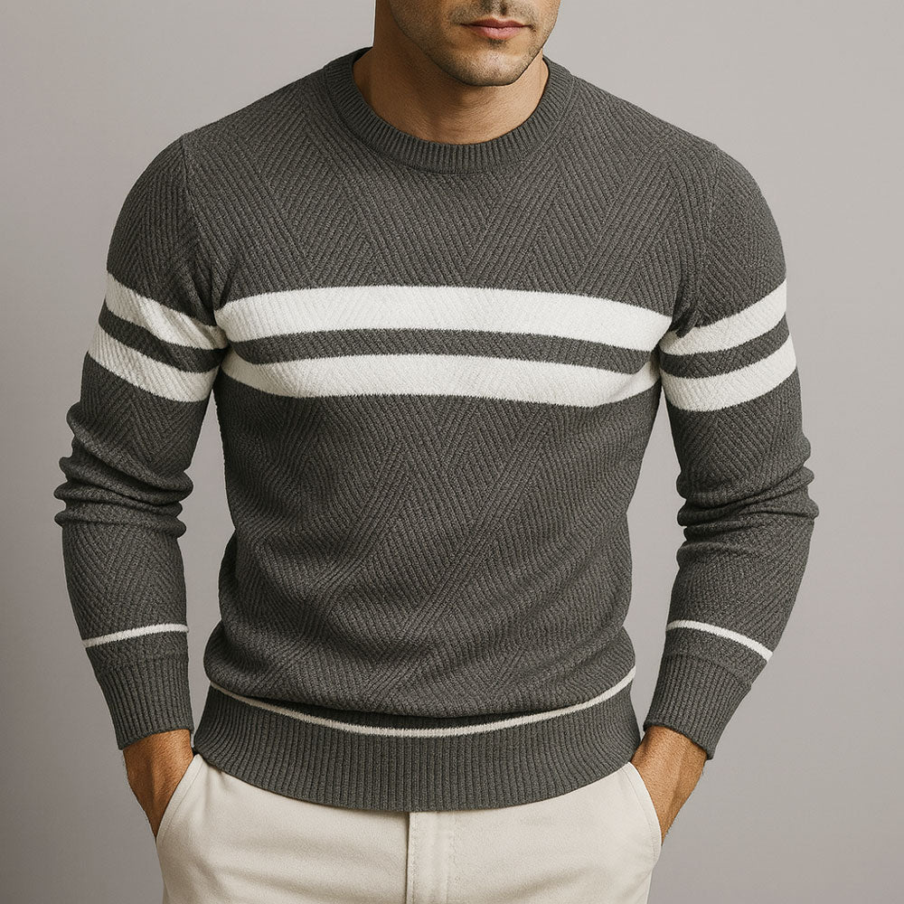 Pull homme rayé en coton premium – élégance décontractée
