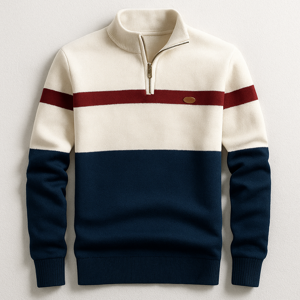 Pull homme Elston en coton à col zippé – chaleur sans volume