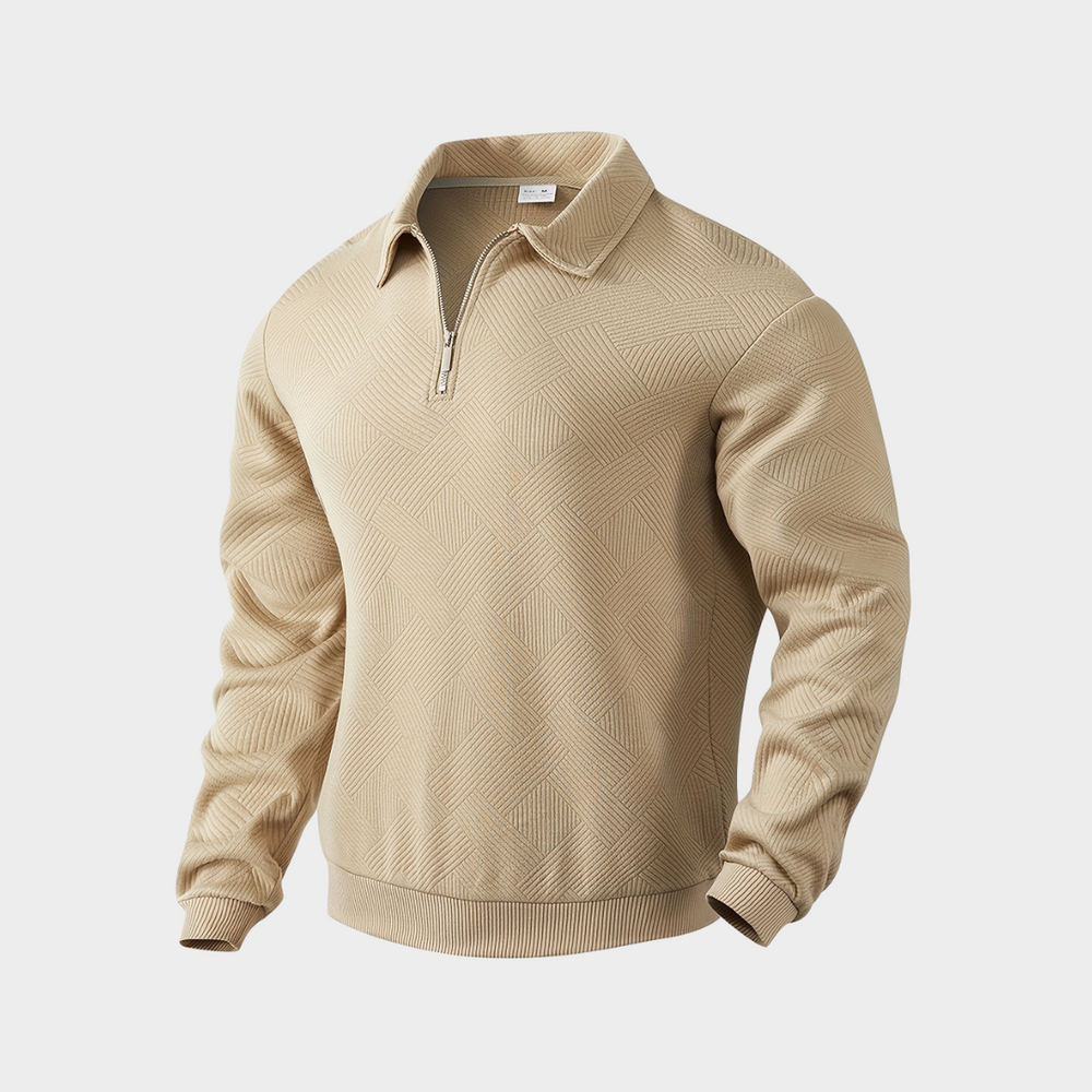 Pull homme col montant demi-zip – motif losanges discret