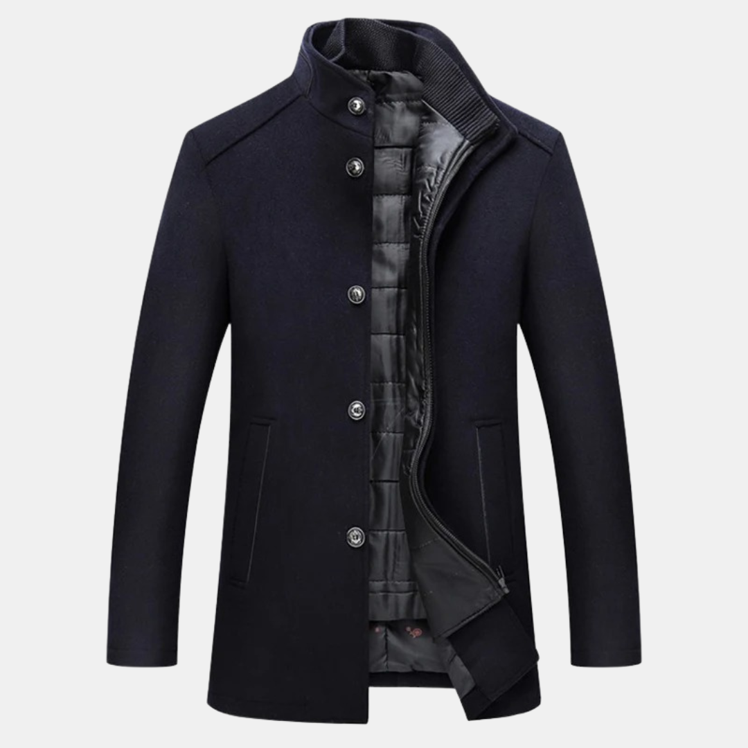 Manteau homme en laine à col montant – doublure matelassée