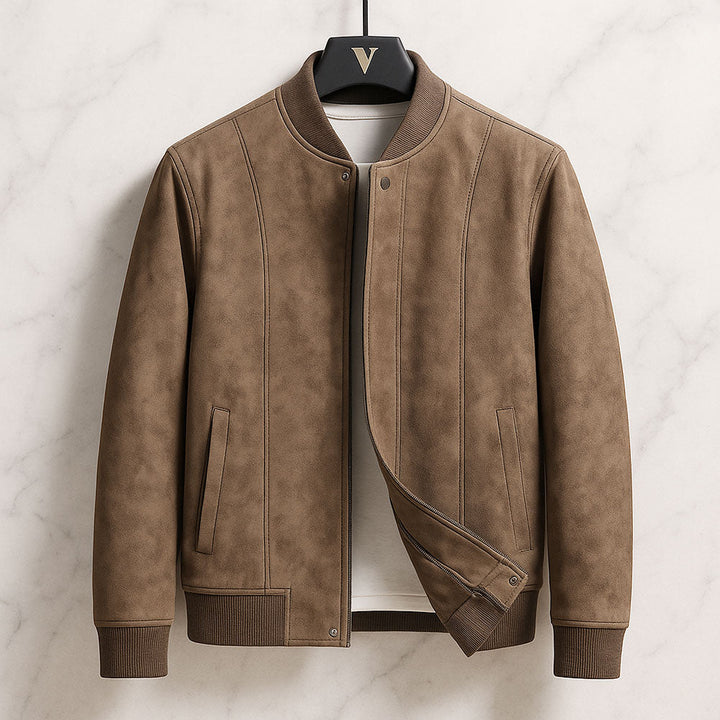 Bomber homme en suédine végane – col côtelé et coupe ajustée