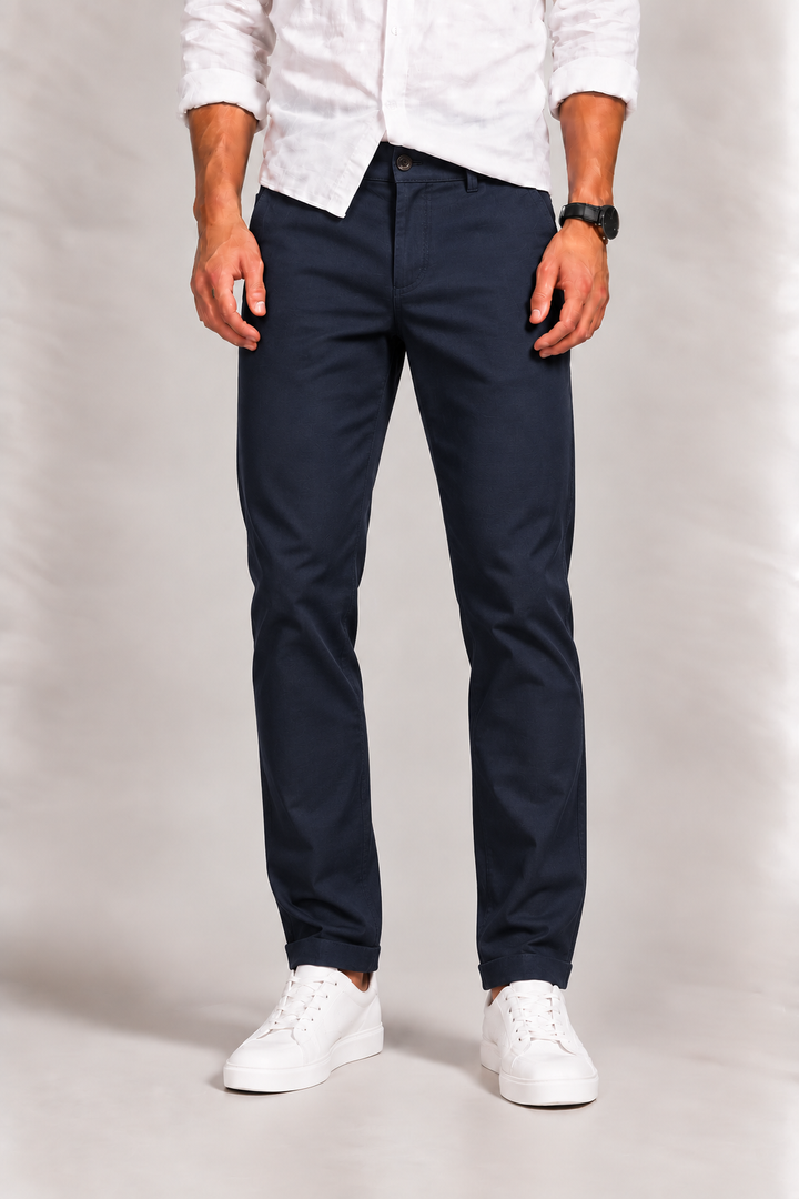 Chino homme en coton stretch, coupe droite classique