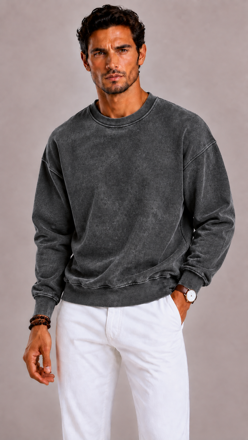 Pull homme oversized col rond, chaud et casual