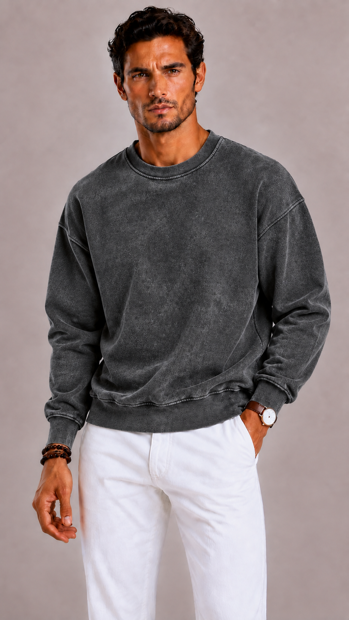 Pull homme oversized col rond, chaud et casual