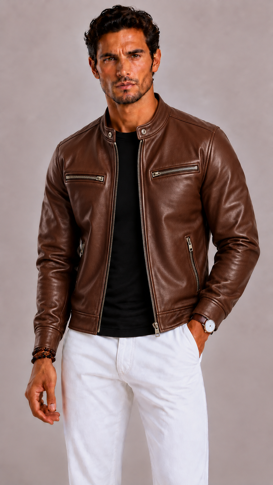 Veste en cuir homme style vintage, patine authentique