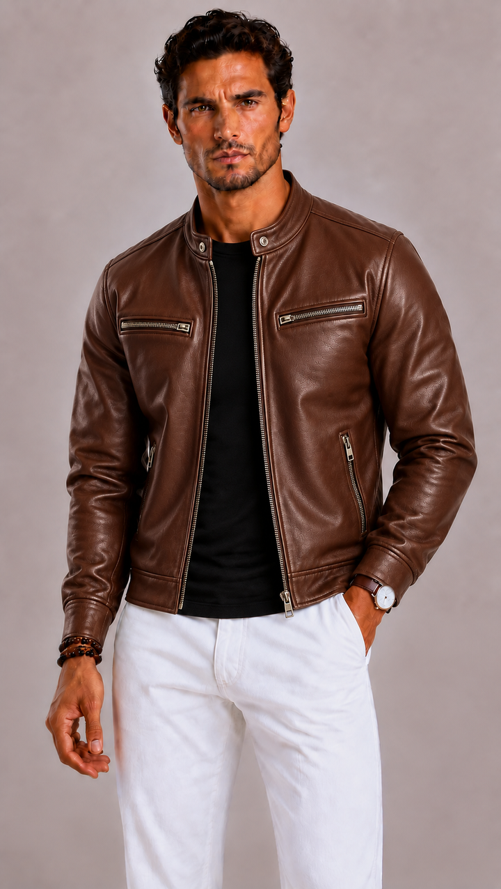 Veste en cuir homme style vintage, patine authentique
