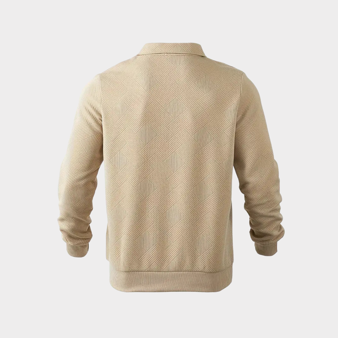 Pull homme col montant demi-zip – motif losanges discret