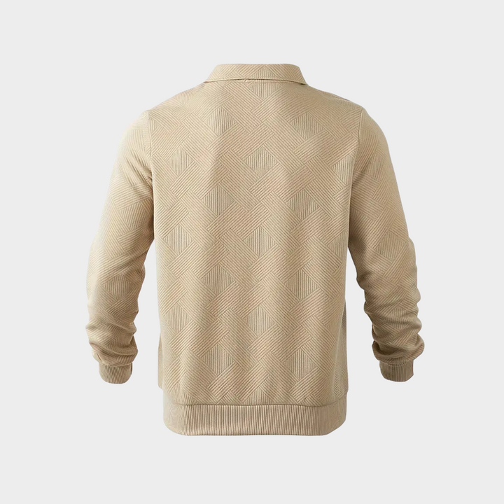 Pull homme col montant demi-zip – motif losanges discret