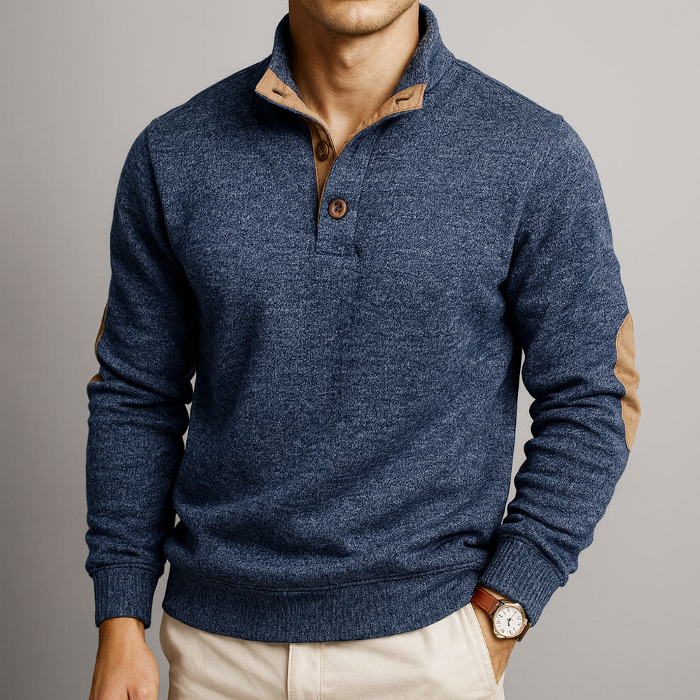 Pull homme en coton premium – empiècements suédés aux coudes
