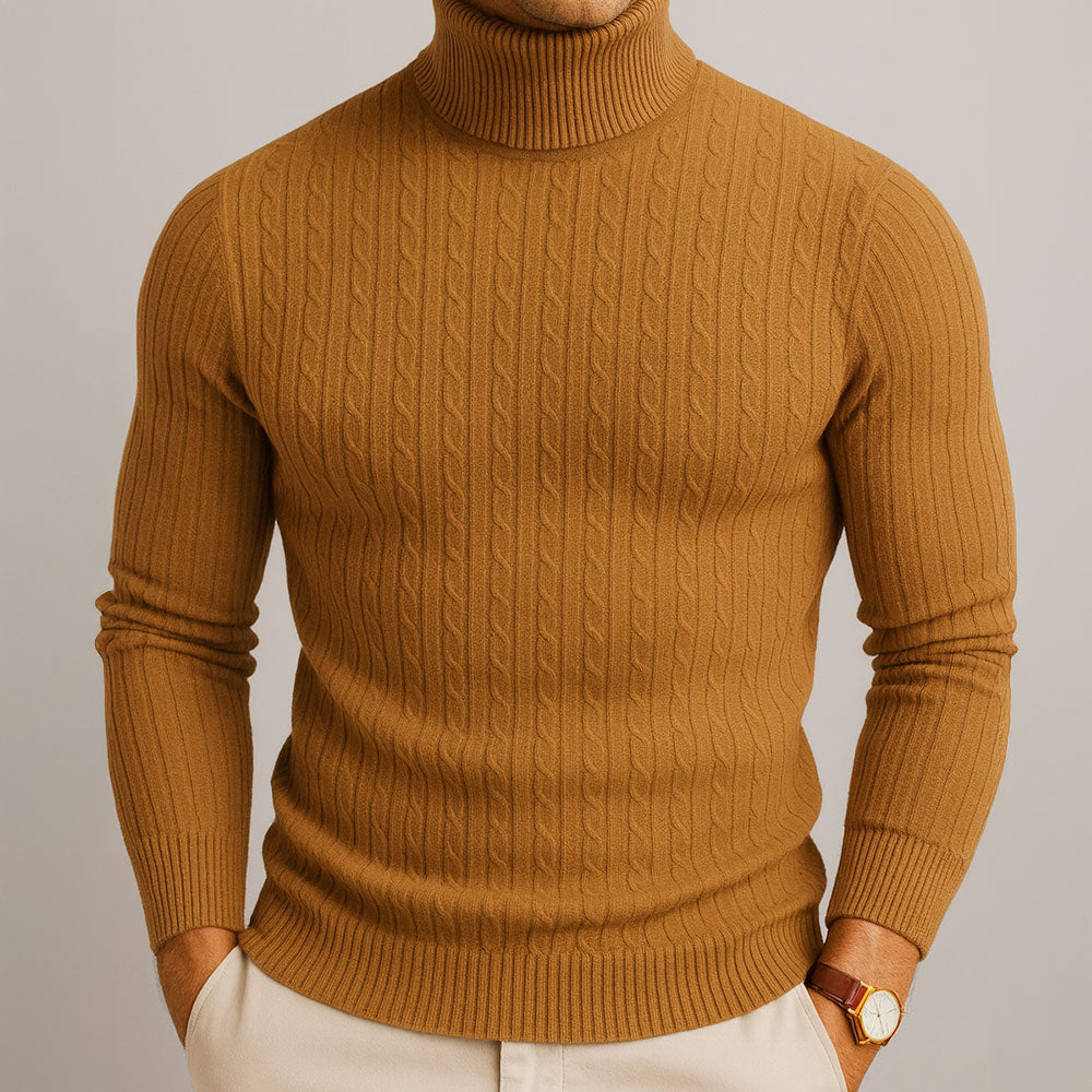 Pull homme col roulé en maille – coupe slim et toucher doux
