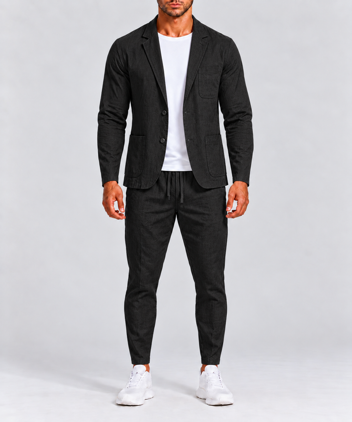 Costume d'été homme en lin, veste deux boutons, coupe décontractée