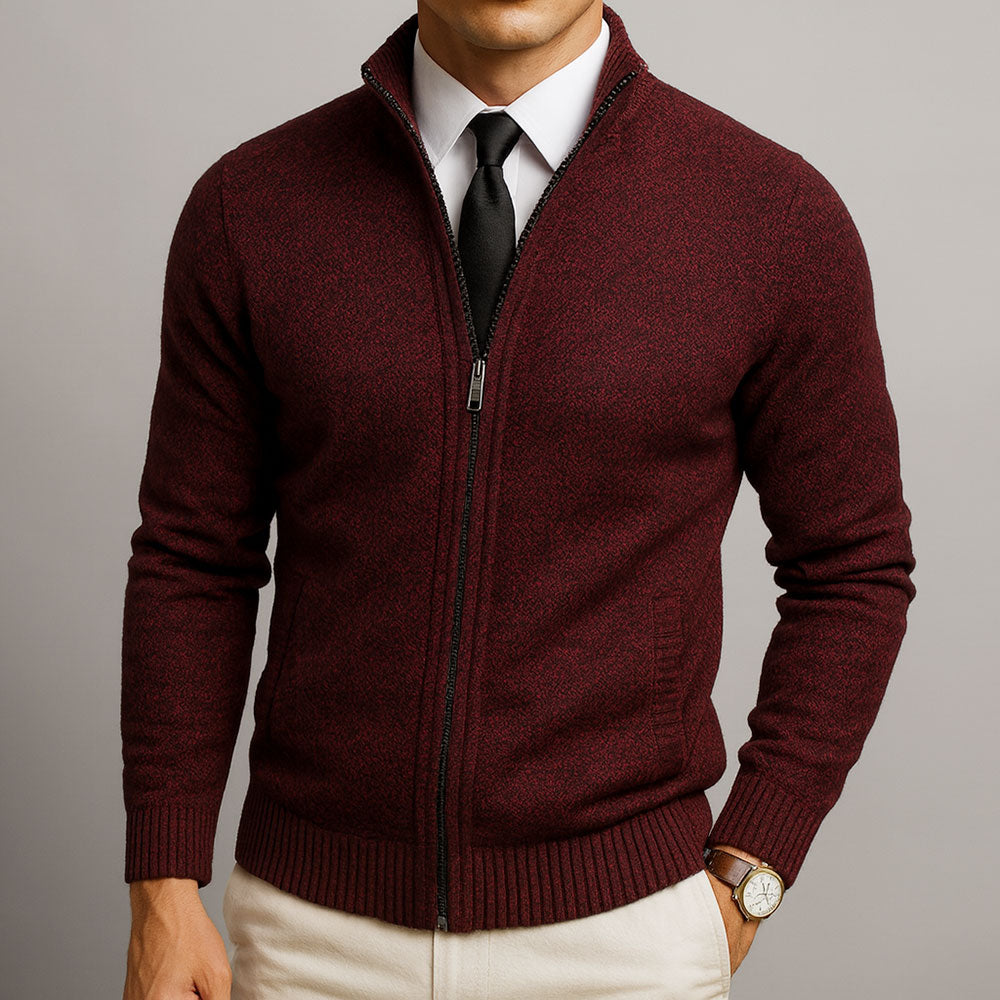 Cardigan zippé homme en laine mérinos et coton – finition soignée