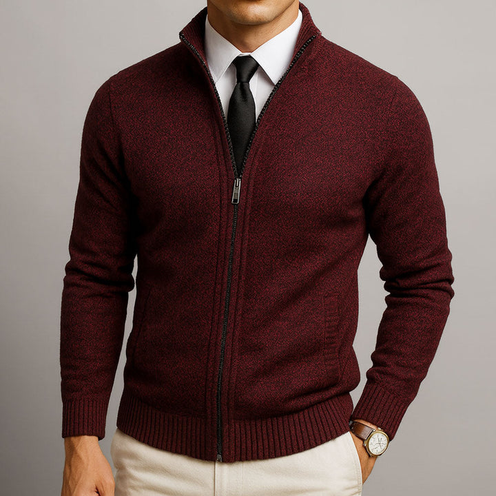 Cardigan zippé homme en laine mérinos et coton – finition soignée