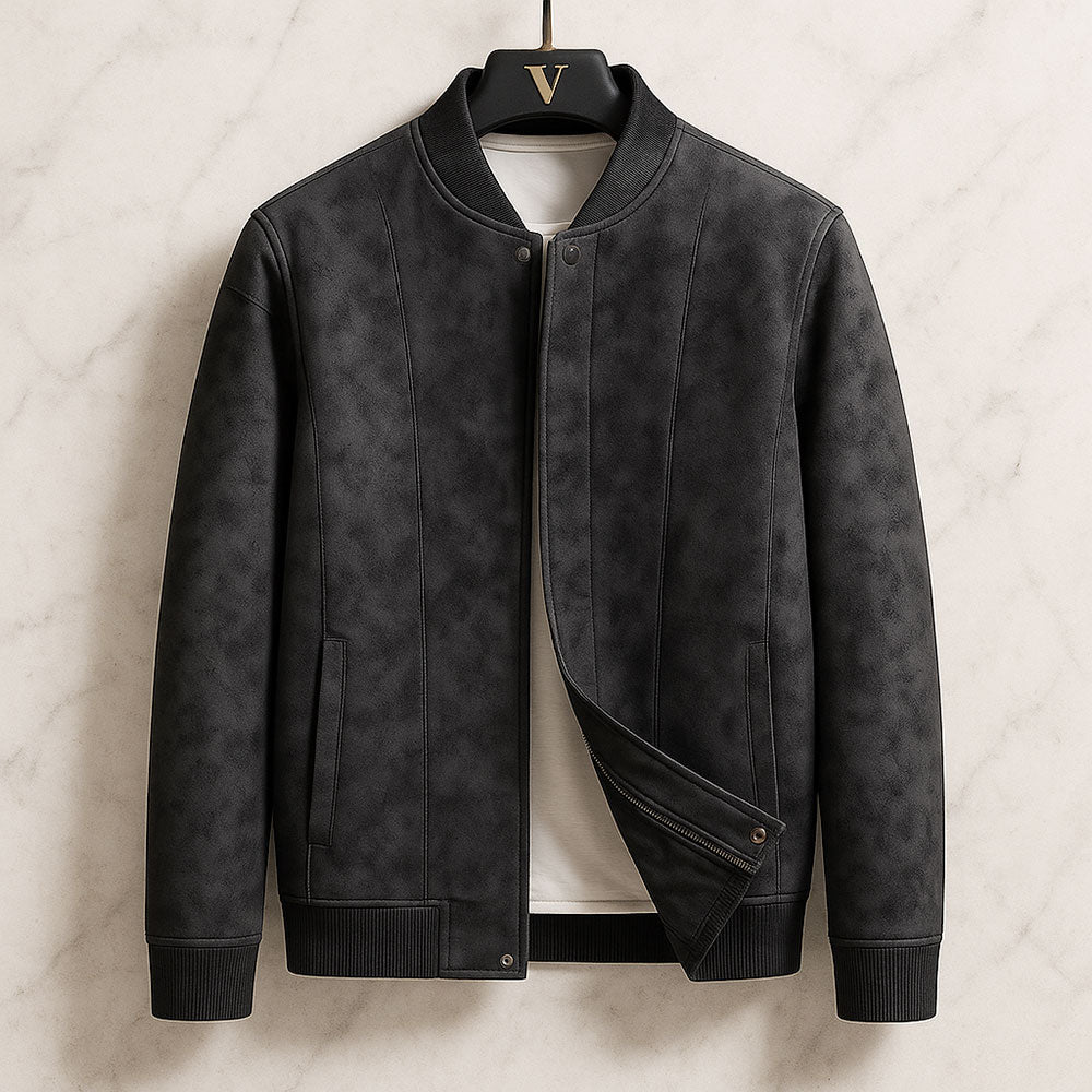 Bomber homme en suédine végane – col côtelé et coupe ajustée