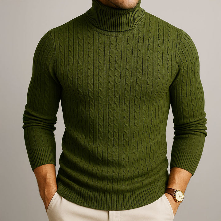 Pull homme col roulé en maille – coupe slim et toucher doux