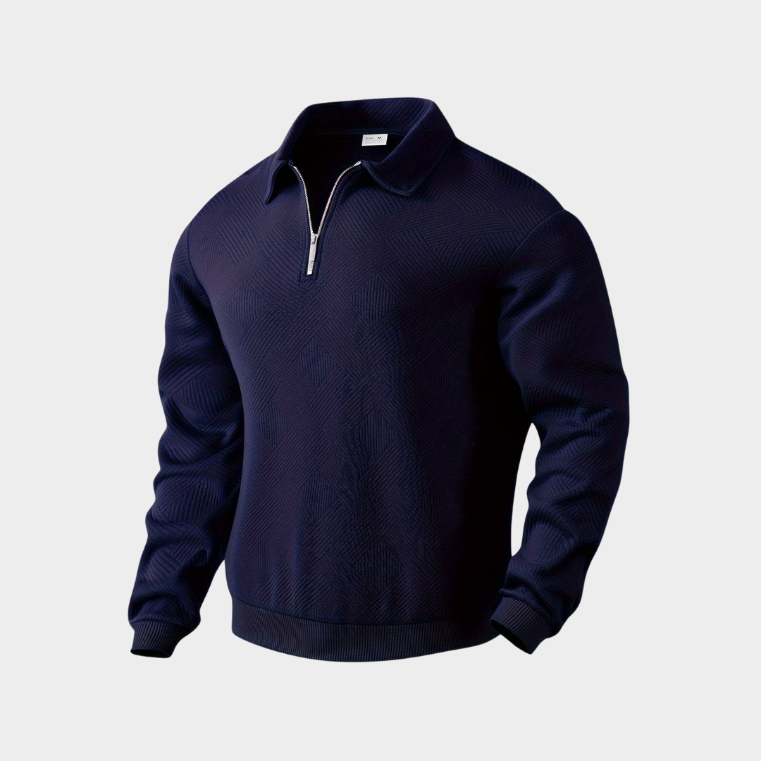 Pull homme col montant demi-zip – motif losanges discret
