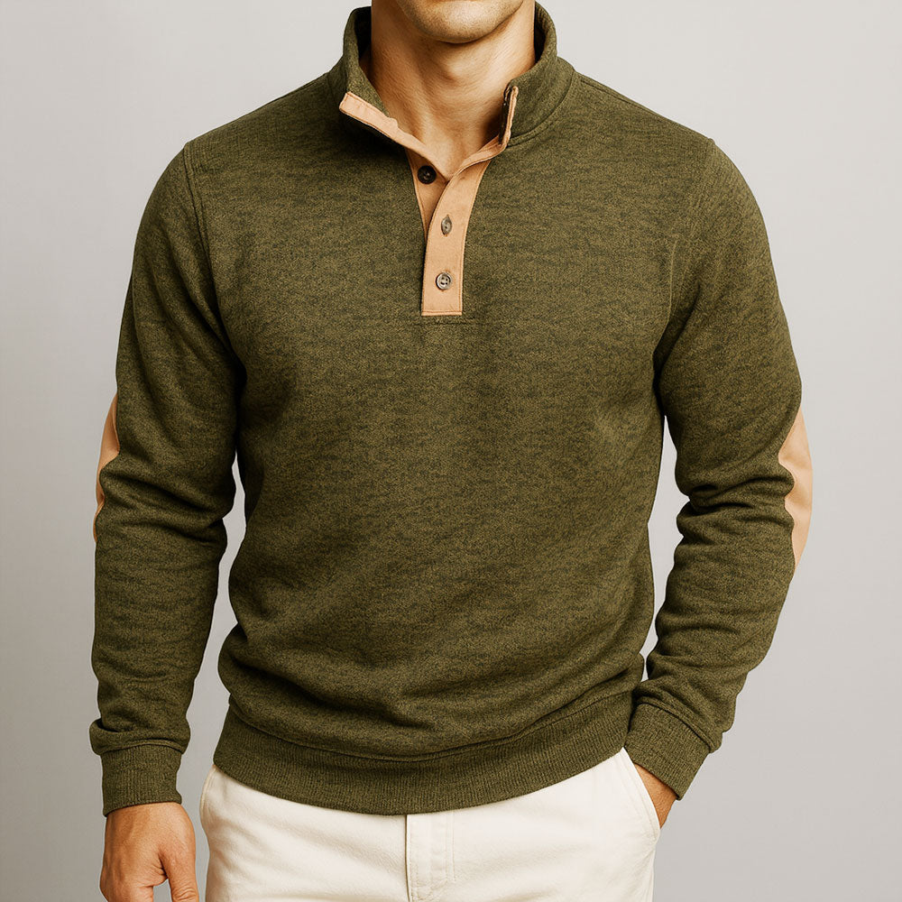 Pull homme en coton premium – empiècements suédés aux coudes