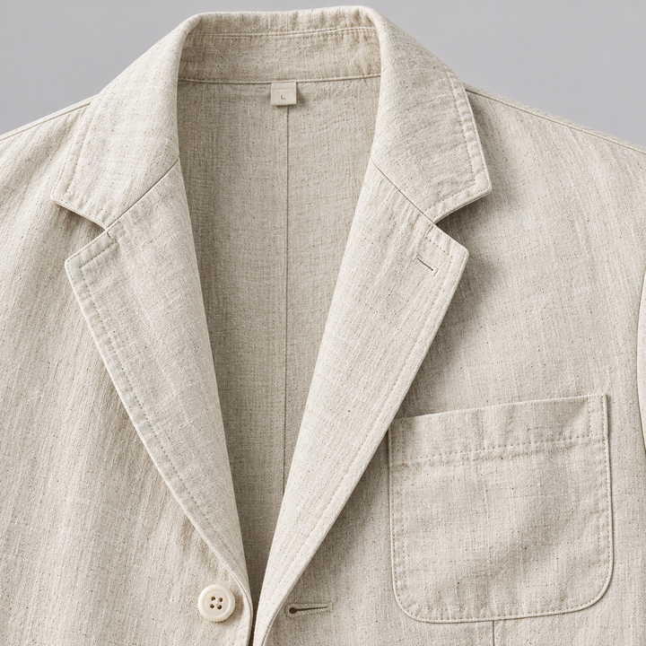 Costume d'été homme en lin, veste deux boutons, coupe décontractée