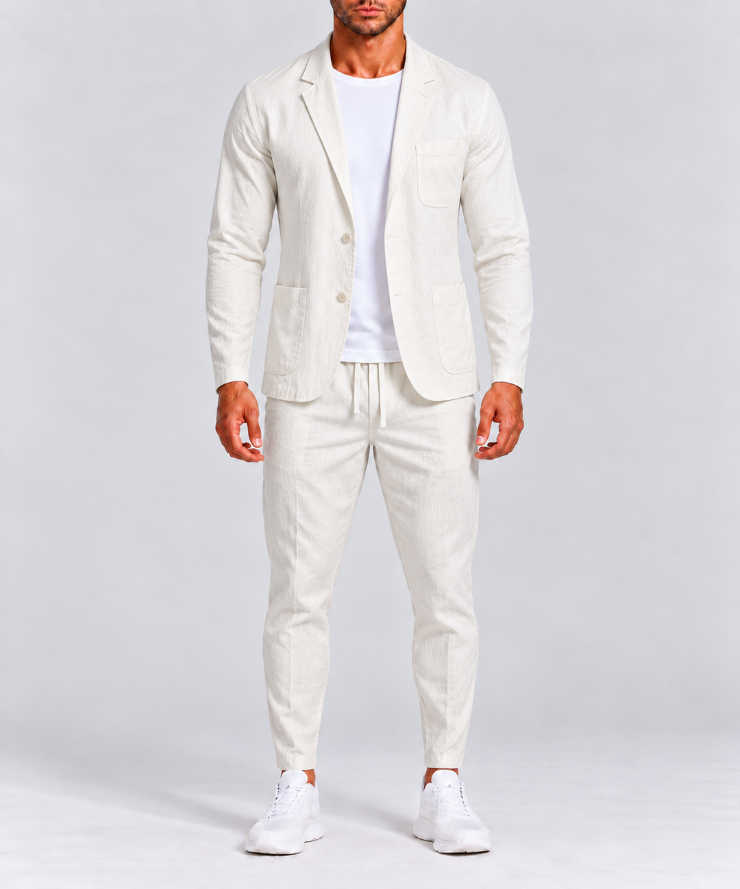 Costume d'été homme en lin, veste deux boutons, coupe décontractée