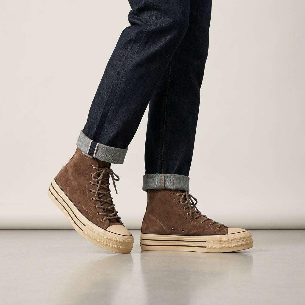 Baskets plateforme homme en daim – finition délavée