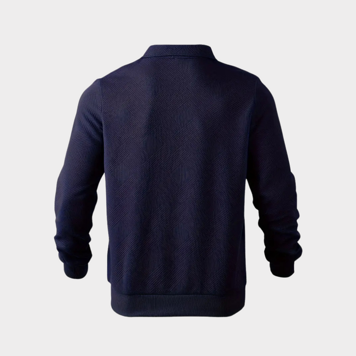 Pull homme col montant demi-zip – motif losanges discret