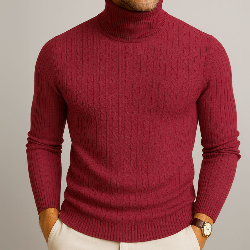 Pull homme col roulé en maille – coupe slim et toucher doux