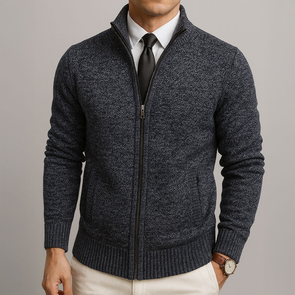 Cardigan zippé homme en laine mérinos et coton – finition soignée