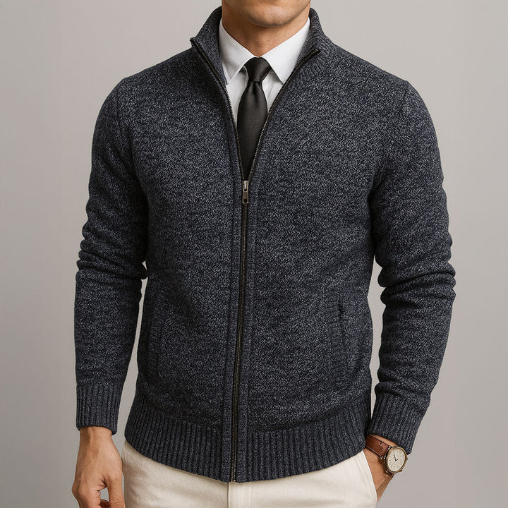 Cardigan zippé homme en laine mérinos et coton – finition soignée