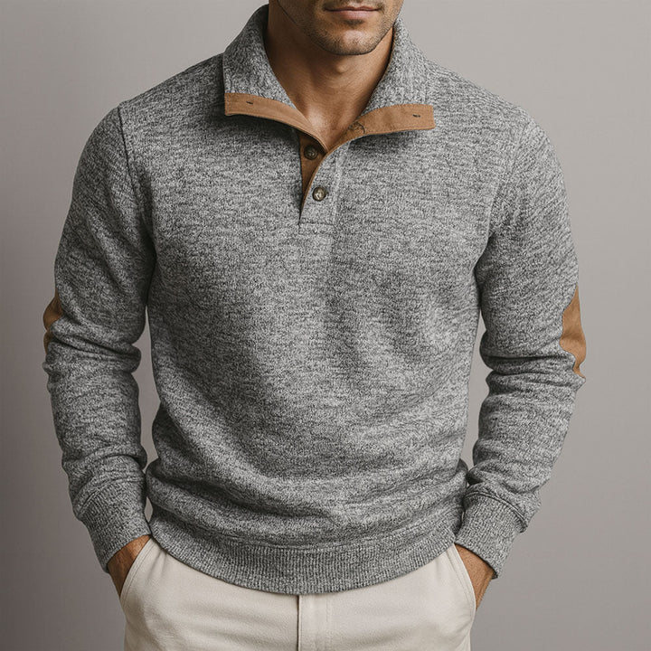 Pull homme en coton premium – empiècements suédés aux coudes