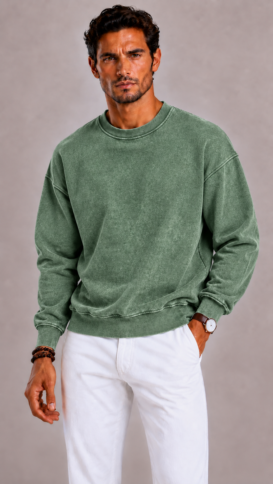 Pull homme oversized col rond, chaud et casual