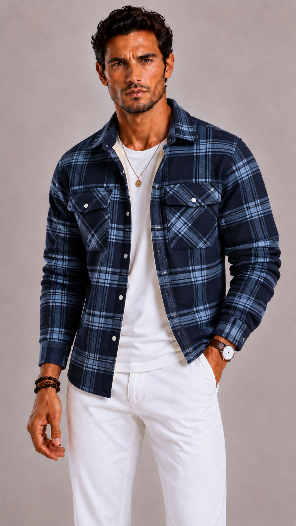 Veste Jasper homme en flanelle vintage, doublure polaire