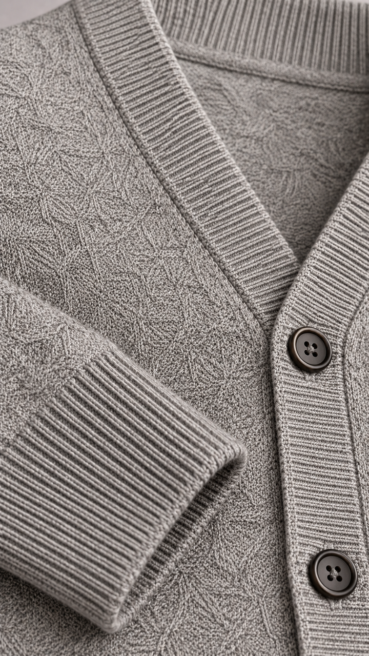 Cardigan homme col V en laine mérinos, maille classique