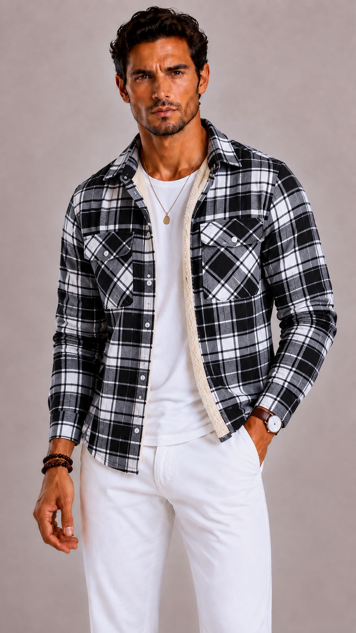 Veste Jasper homme en flanelle vintage, doublure polaire
