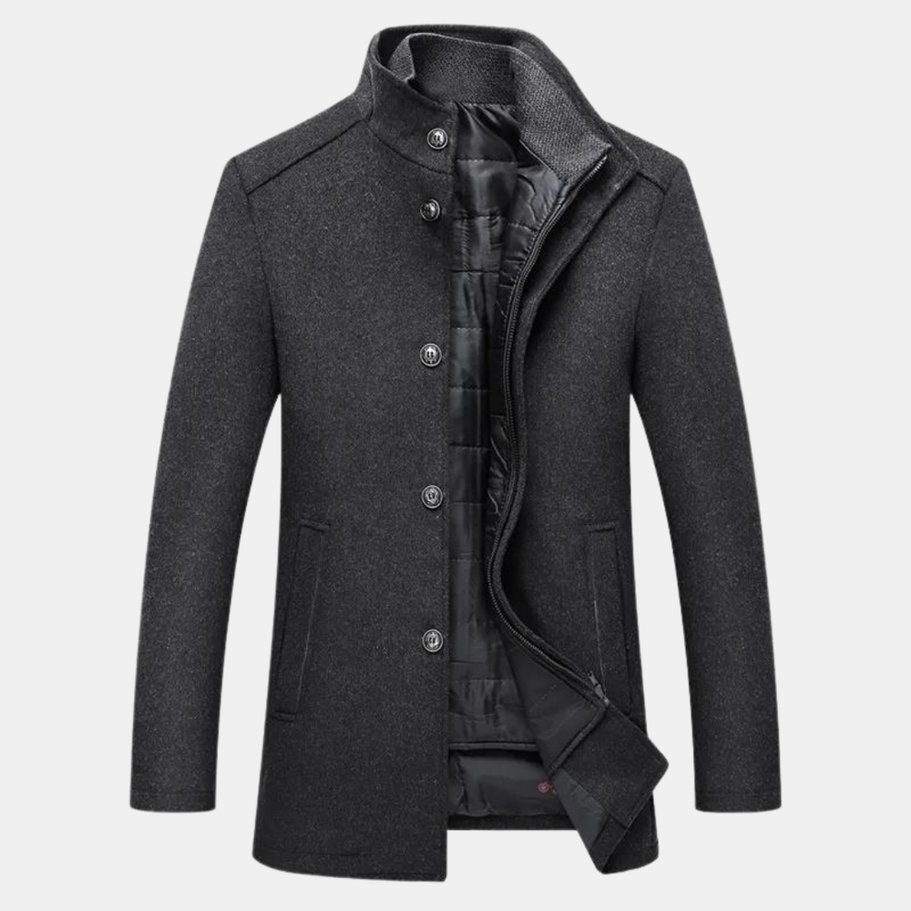 Manteau homme en laine à col montant – doublure matelassée