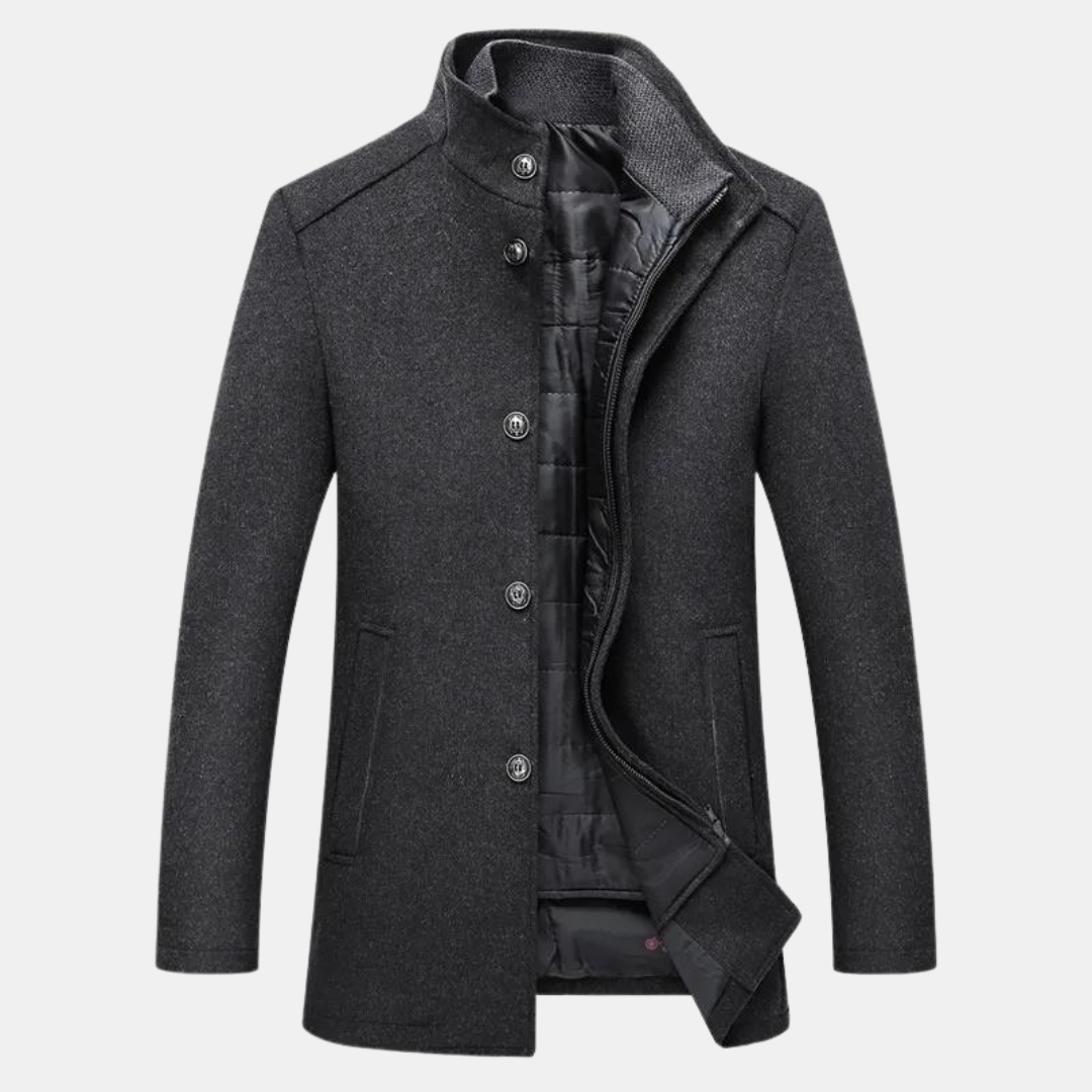 Manteau homme en laine à col montant – doublure matelassée