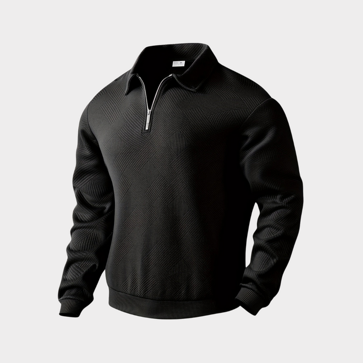 Pull homme col montant demi-zip – motif losanges discret